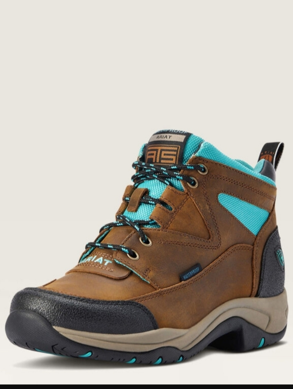 Ariat Brown and Teal Lace-Up Women's Terrain H20 Boots Size 6.5